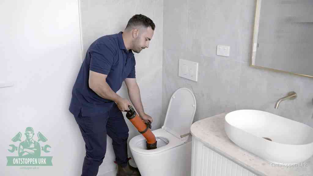 Een wc wordt met een handmatige ontstopper losgepompt, een verstopt toilet zelf ontstoppen met huismiddelen in Urk